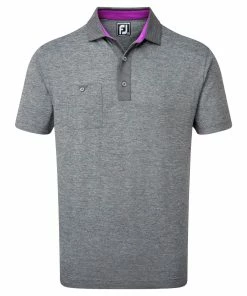 FootJoy Heather Pique Pinstripe Trim Mens Golf Polo Shirt