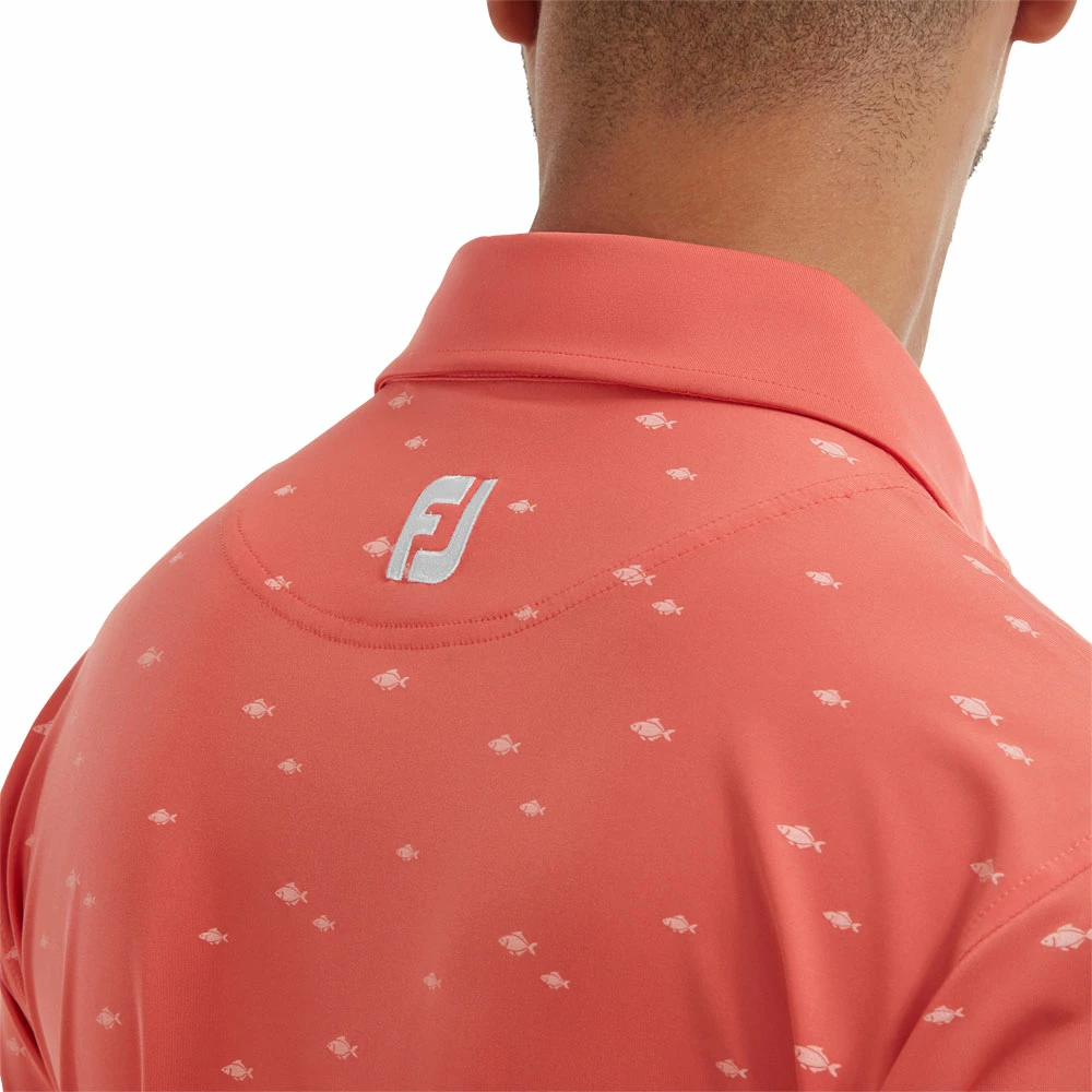 FootJoy School Of Fish Print Lisle Mens Golf Polo Shirt 7 FootJoy School Of Fish Print Lisle Mens Golf Polo Shirt - Image 5