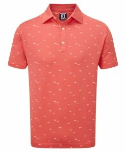 FootJoy School Of Fish Print Lisle Mens Golf Polo Shirt