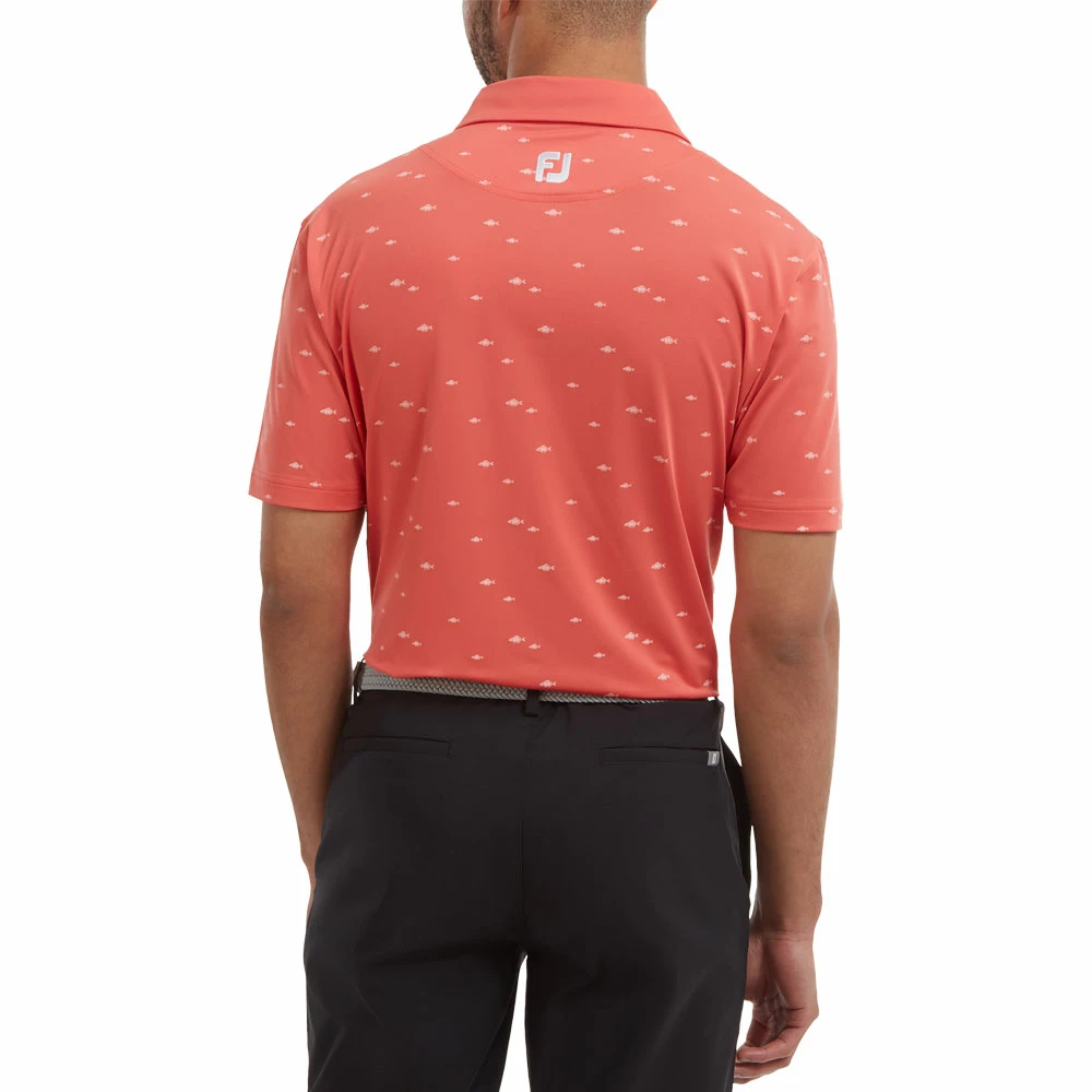 FootJoy School Of Fish Print Lisle Mens Golf Polo Shirt 6 FootJoy School Of Fish Print Lisle Mens Golf Polo Shirt - Image 4