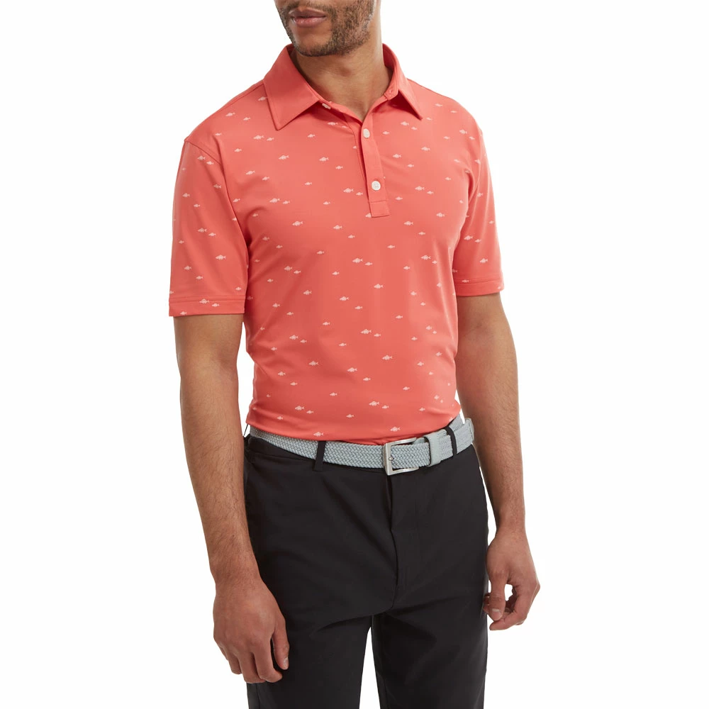 FootJoy School Of Fish Print Lisle Mens Golf Polo Shirt 5 FootJoy School Of Fish Print Lisle Mens Golf Polo Shirt - Image 3